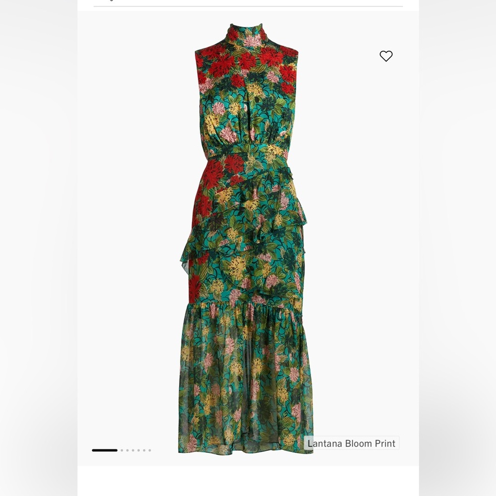 Saloni Fleur Ruffle Floral Silk Midi Dress Size 6 - Picture 4 of 7